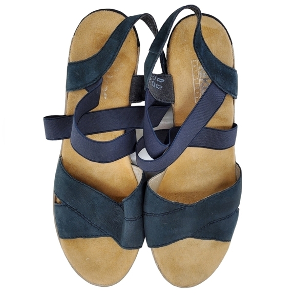 Rieker Sandals Ws Sz 41 US 9.5 Gray Tan Strappy Slip On Wedge Casual Luxury NWOT - Picture 7 of 15